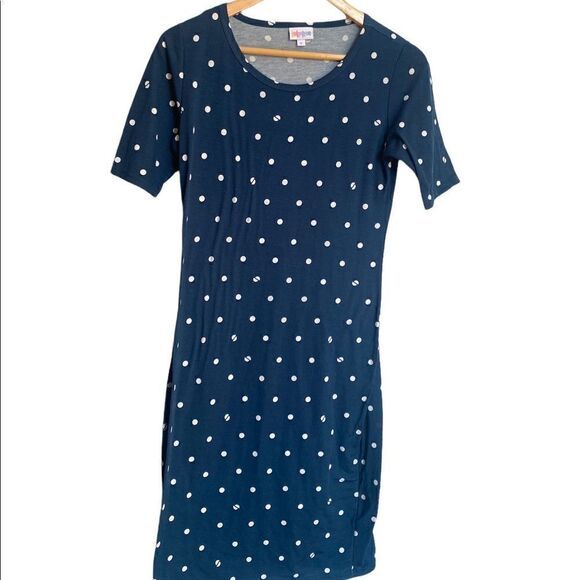 LuLaRoe Blue Polka Dot Julie Dress Size Small - Picture 1 of 4